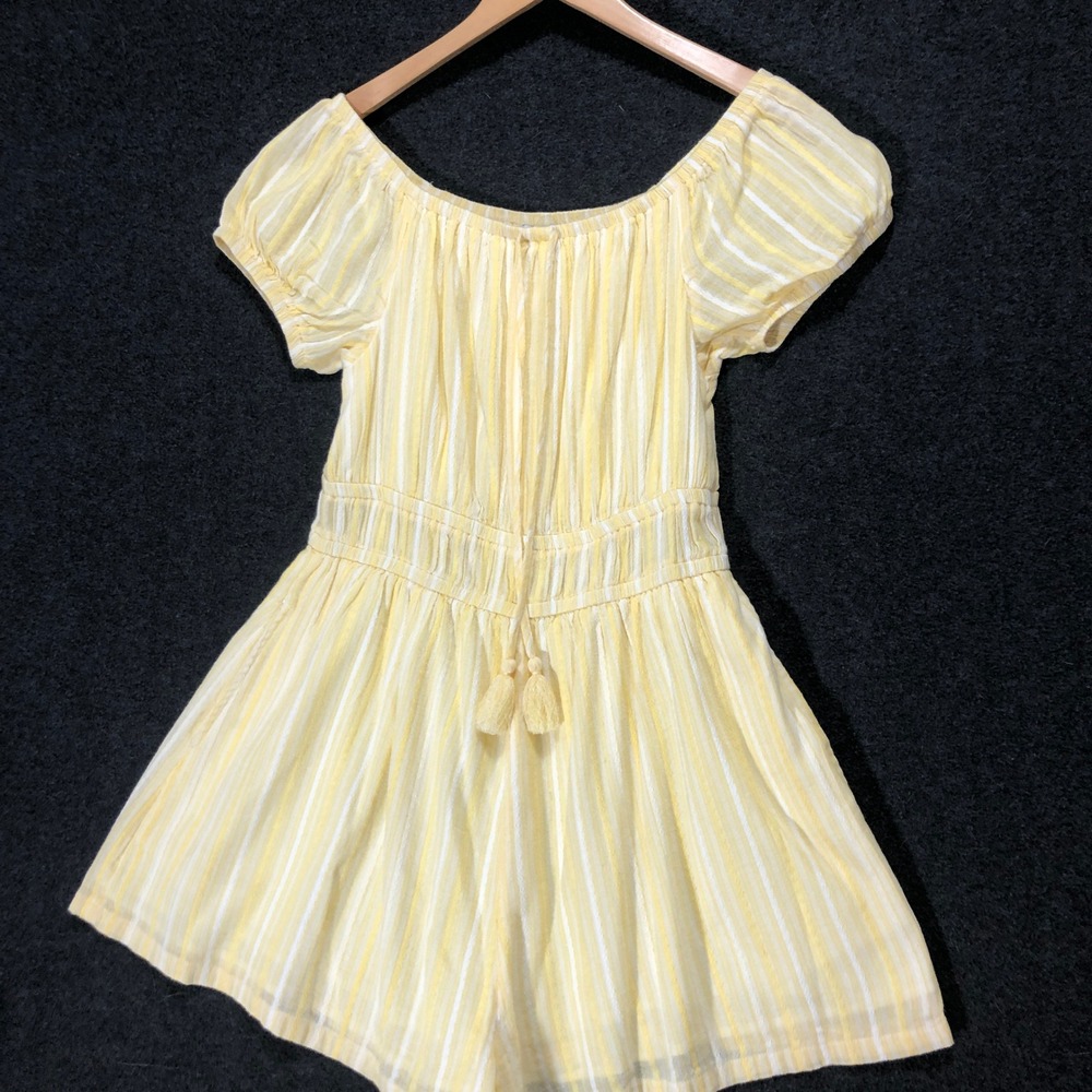 American Eagle Romper Yellow Striped Off Shoulder Casual Summer M
